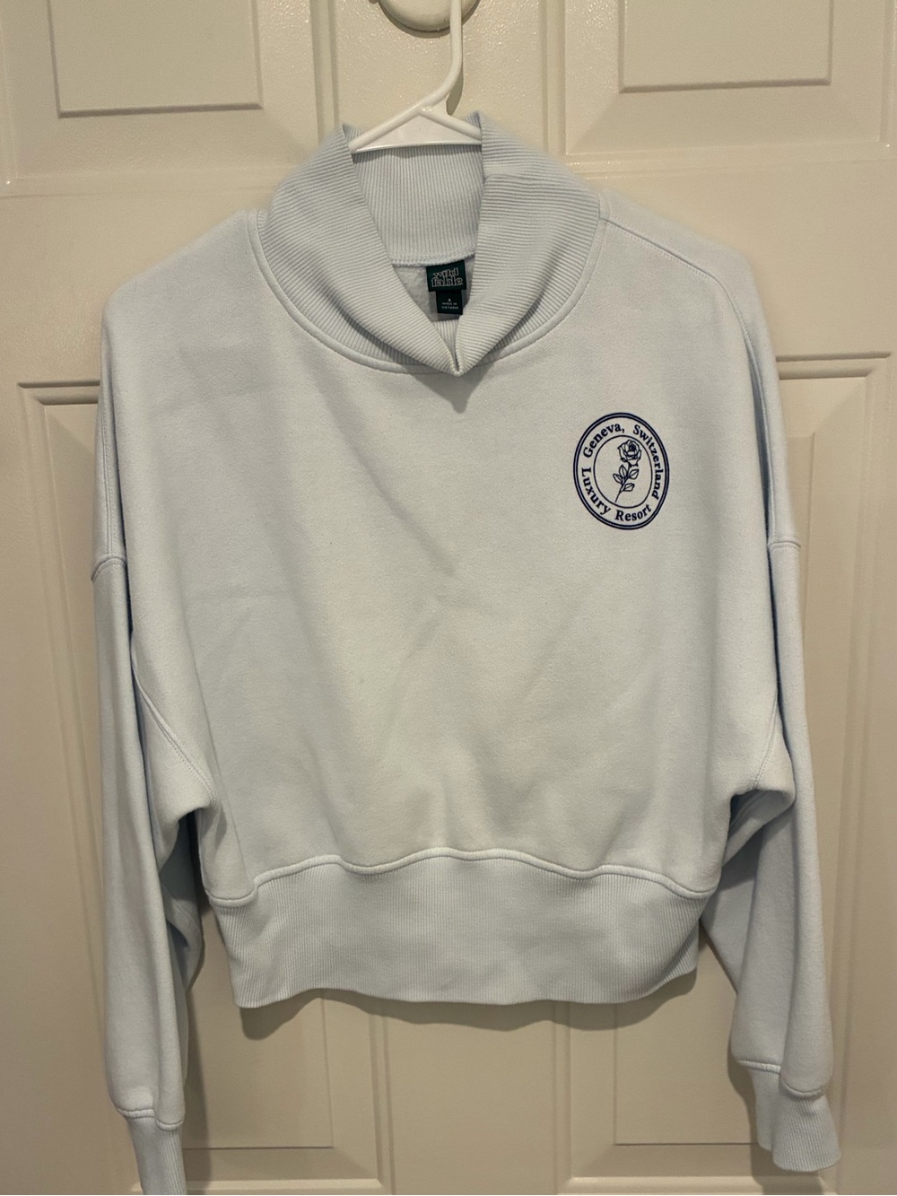 Wild Fable Pale Blue Mock-Neck Pullover Sweatshirt with Resort Chest Emblem